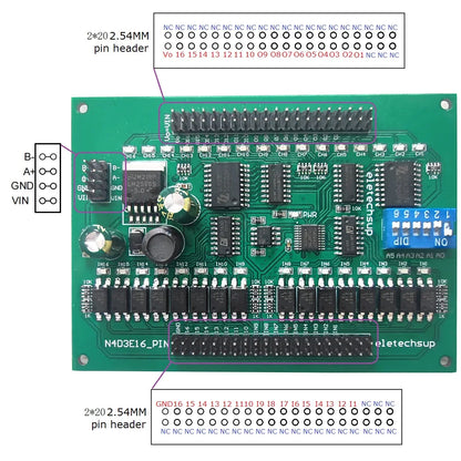 N4D3E16 16DI 16DO RS485 Modbus RTU Remote I/O Module, DC 9V/12V/24V, Digital Switch Control Board for PLC and HMI