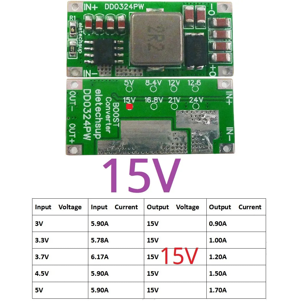 DD0324PW 8A 100W DC-DC Boost Converter – 2.7-5.5V to 8.4V/12.6V/16.8V/21V/24V Step-Up Voltage Regulator for 2-5S Li-ion Battery