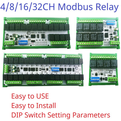 RYR404 RYR408B RYR416C RYR432D 4–32 Channel RS485 Relay Module, DC 12V/24V, Modbus RTU Control Board for PLC and HMI