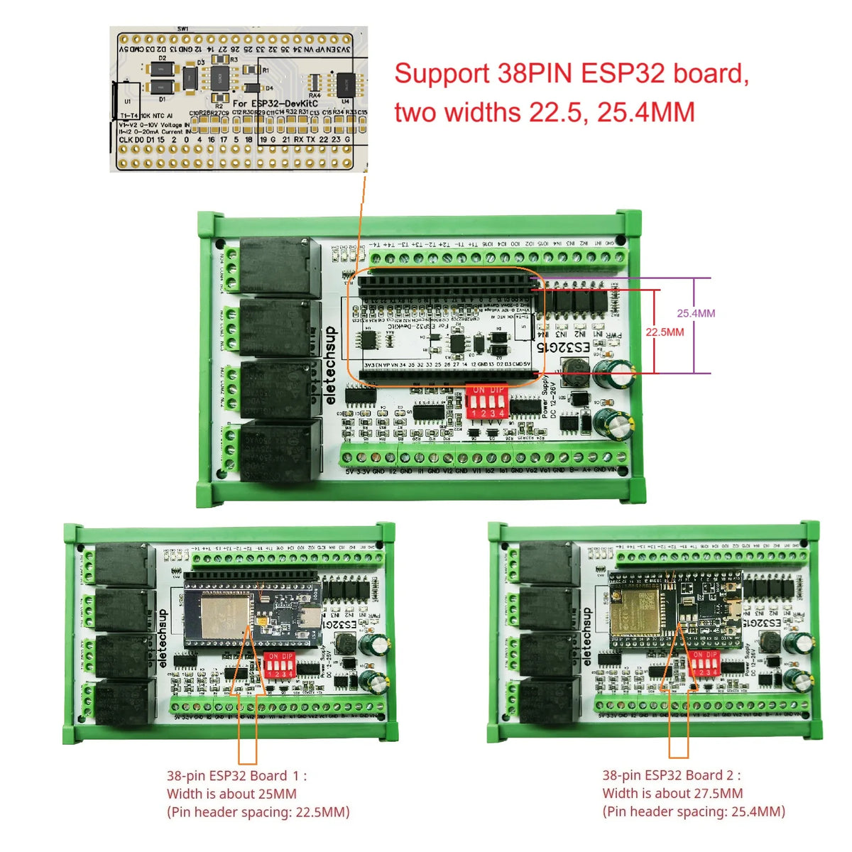 ES32G15 WiFi RS485 Remote I/O Control Baseboard for ESP32-DevKitC with NTC, AI/AO and DI/DO for Arduino and PLC Automation