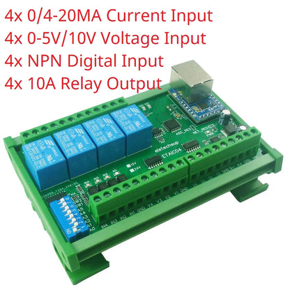 ETAIC04/ETVOD08/ETIOE16 Ethernet Remote IO Module – 4/8/16CH 10A Relay Modbus TCP RTU MQTT with RS485 DIN Rail for PLC SCADA