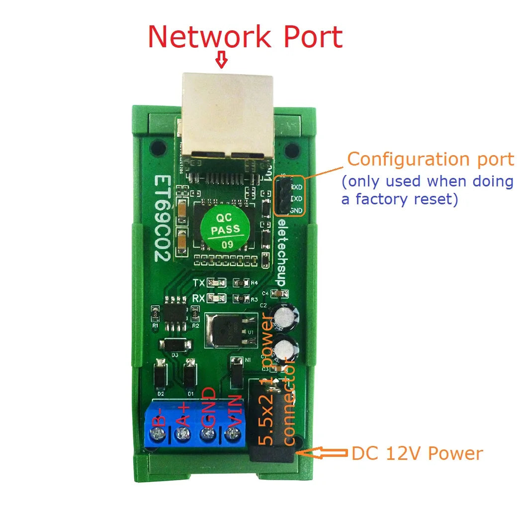 ET69C02 Ethernet to RS485 Modbus Gateway – RJ45 to RS485 Converter with MQTT TCP/IP Support for PLC SCADA Industrial IoT