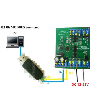 N4DBA06 8CH Signal Generator & Detector – 4-20mA/0-10V ADC DAC Converter with RS485 Modbus RTU IO Module for PLC