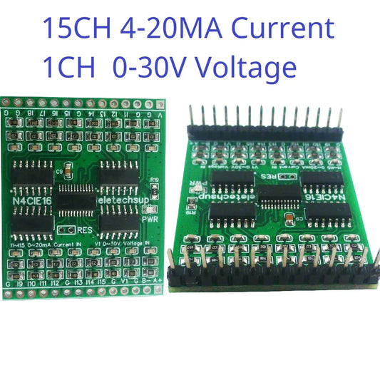 N4CIE16 16CH Remote IO Core Board – 15x 4-20mA Current & 1x 0-30V Voltage Input Modbus RTU RS485 2.54mm Pin ADC Module for PLC SCADA