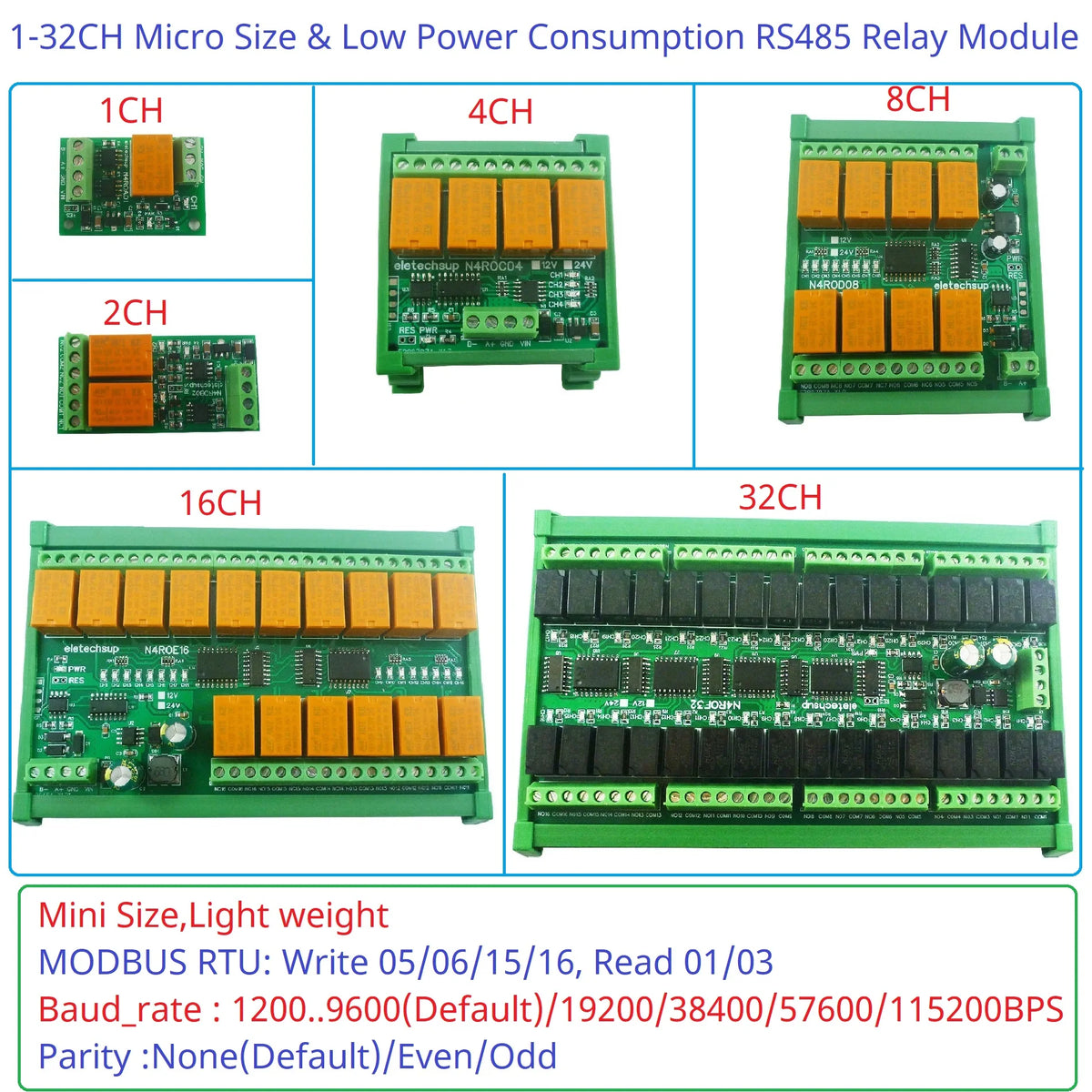 N4ROE16 16CH RS485 Multifunction Relay Module with 3A Switch Digital Output, DC 12V 24V - Integrated Circuit