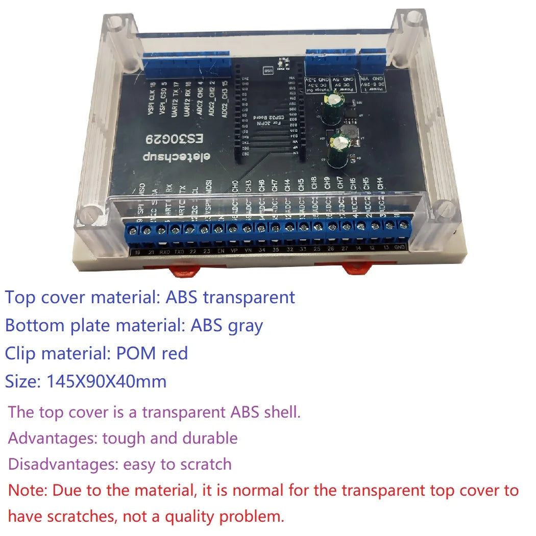ES30G29 ESP32 DevKit DIN Rail Expansion Board with Transparent Cover and 5.0mm Terminal Blocks for Arduino, Wi-Fi, Bluetooth and IoT