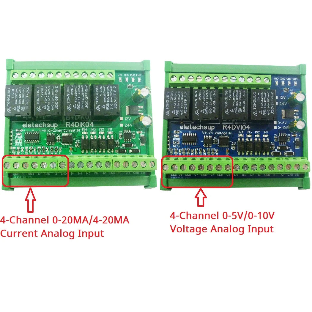 R4DIK04/R4DVI04 4AI-4DI-4DO Mixed IO Module – RS485 Modbus RTU 4-20mA/0-10V Analog Digital Relay Board for PLC Remote IO Expansion
