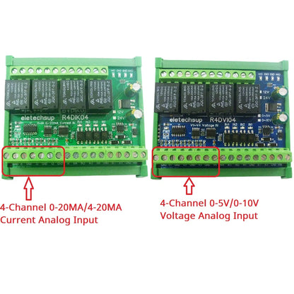 R4DIK04/R4DVI04 4AI-4DI-4DO Mixed IO Module – RS485 Modbus RTU 4-20mA/0-10V Analog Digital Relay Board for PLC Remote IO Expansion