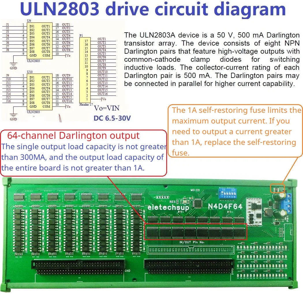 N4D4F64 64-Channel Modbus DI/DO Module, DC 7–27V, Isolated Inputs and Darlington Outputs for PLC, Relay and HMI Control