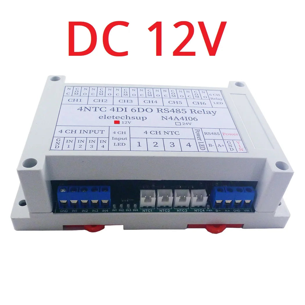 N4A4I06 4AI-4DI-6DO NTC Temperature Collector – 14CH RS485 Modbus RTU PLC IO Expansion Board with 10A Relay Output for Industrial Automation