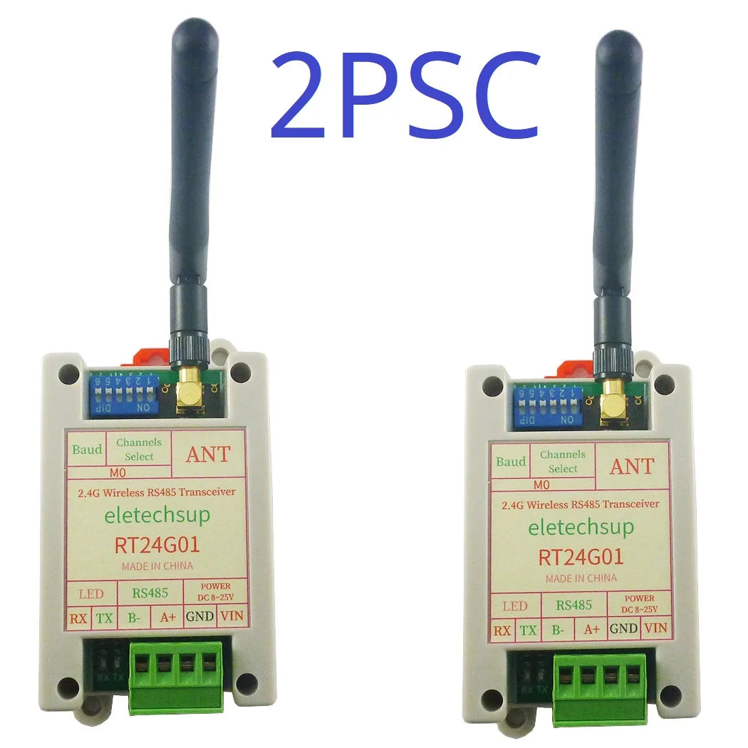 RT24G01 2Mbps 2.4G Wireless RS485 Transceiver – 20dBm DIN Rail DTU Module with DIP Switch & Modbus RTU for PLC Industrial Automation