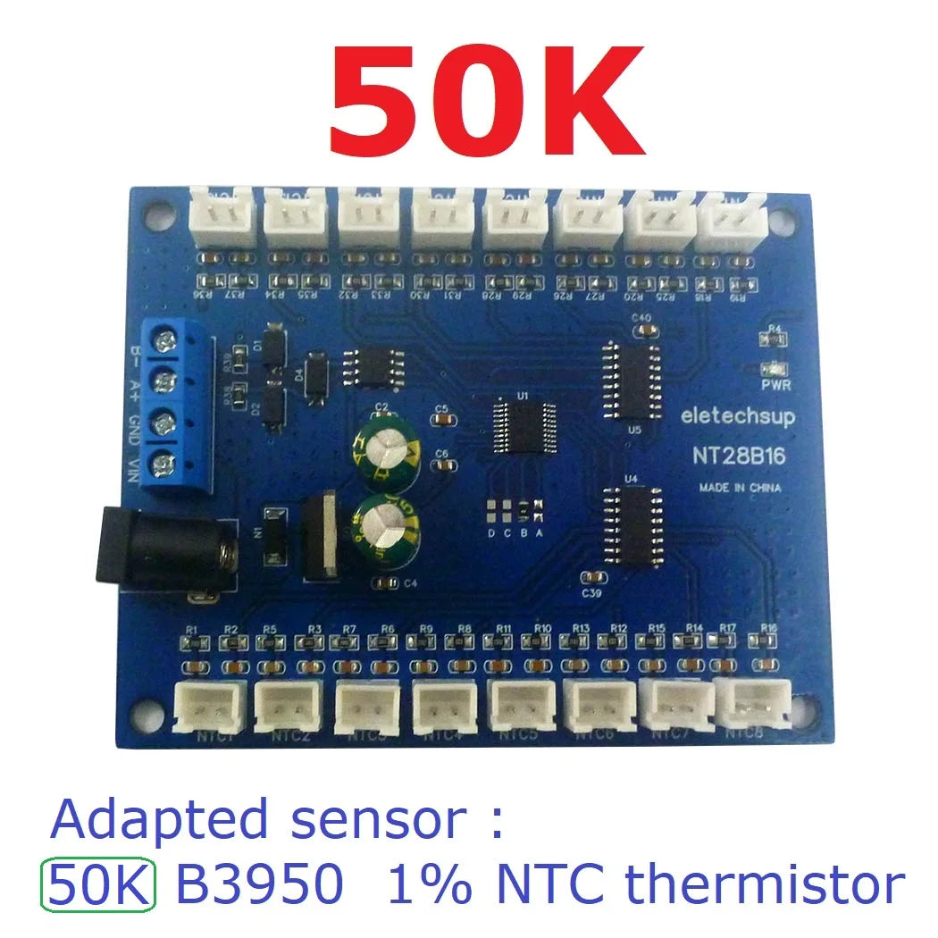 NT28B16 16CH RS485 Temperature Collector – Modbus RTU Paperless Recorder with 10K/20K/50K/100K B3950 NTC Sensor for PLC SCADA
