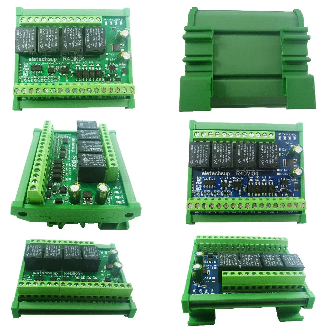 R4DIK04/R4DVI04 4AI-4DI-4DO Mixed IO Module – RS485 Modbus RTU 4-20mA/0-10V Analog Digital Relay Board for PLC Remote IO Expansion
