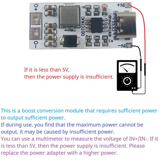 DDTC11UC  14W Type-C Step-Up Converter – DC 5V to 6V/8.4V/9V/12V Adjustable Voltage Regulator Boost Module with USB-C Input/Output DDTC11UC