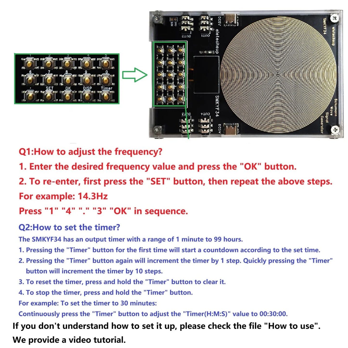 SMKYF34 4CH 0.01-500KHz High-Precision Schumann Resonance Generator – 7.83Hz Ultra Low Frequency OLED Sleep Aid Meditation Device with 99-Hour Timer