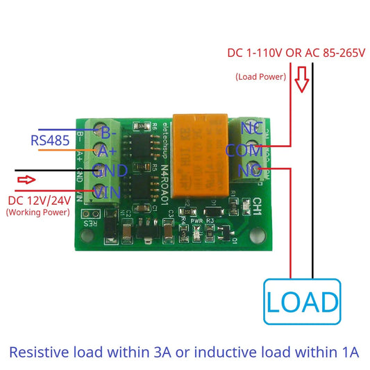 N4ROA01 3A RS485 Relay Module – Micro Power Modbus RTU 1-Channel Controller for Home Automation & PLC Expansion